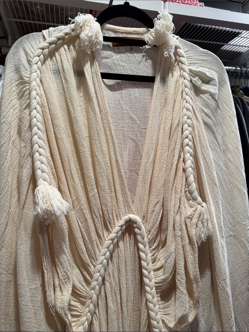 Goddess - Cream Boho Maxi Duster with Rope Ties